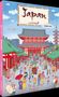Japan wimmelt, Dominik Katz. Eine lebhafte Illustration eines traditionellen Tempels mit vielen Menschen und bunten Details., Buch