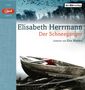 Text: "Elisabeth Herrmann Der Schneegänger Gelesen von Eva Mattes". Ein altes Boot an einem nebligen See mit Bäumen., CD