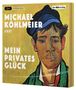 "Michael Köhlmeier liest: Mein privates Glück." Illustration eines jungen Mannes, farbenfroher Stil. "der Hörverlag" Logo., MP3-CD