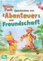 Text: "Winnie Puuh Geschichten von Abenteuer und Freundschaft". Illustration: Winnie Puuh und Tigger tanzen im Wald., Buch