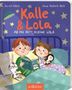 "Kalle & Lola: Ab ins Bett, kleine Lola" von Sarah Welk und Anne-Kathrin Behl. Kind mit Buch im Bett, Tiere dabei., Buch