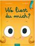 Text: "Wo liest du mich?" Illustration mit lächelndem Gesicht auf orangem Hintergrund.