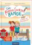 Zwei Kinder sitzen auf einem Steg mit Getränken, ein Rettungsring daneben. Text: "Die Ringelsockenbande - Sommer mit Zitronenlimo"., Buch