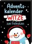Text: "Adventskalender Witze zum Freikratzen." Illustration: Ein schneemann mit rotem Ohrenschützer, blauem Schal.