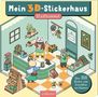 „Mein 3D-Stickerhaus Stadtbummel“, „Über 300 Sticker zum Einrichten von Räumen“. Illustration: Katzen kaufen im Laden ein., Buch