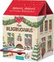 "Advent, Advent mit 24 ersten Bilderbüchern" auf rotem Dach. Zeichnung eines Hauses mit weihnachtlicher Deko und Tieren., Buch