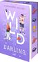 „WILD DARLING one“ in Weiß auf lila Hintergrund, zwei Eishockey-Spieler, eine Frau mit Schläger und ein Mann in Trikot., Buch