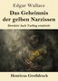 "Das Geheimnis der gelben Narzissen", Illustration mit Mann, der gelbe Narzissen hält, düsterer Hintergrund., Buch