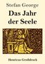 Titel: "Das Jahr der Seele" von Stefan George. Illustration eines Engels beim Schreiben, umgeben von Blumen., Buch