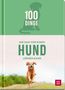 "100 Dinge, die man von einem Hund lernen kann." Illustration eines fröhlichen Hundes, der über eine Wiese läuft. Groh Logo., Buch