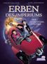 Titel: "ERBEN DES IMPERIUMS - DER GEDÄCHTNIS-KRISTALL". Zwei Personen in einem futuristischen roten Fahrzeug., Buch