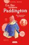 "Ein Bär namens Paddington", acht Geschichten. Illustration eines Bären mit rotem Hut, blauer Mantel, Koffer., Buch