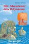„Die Abenteuer des Odysseus“ von Dimiter Inkiow. Illustration mit einem Riesen und einem Schiff auf dem Meer., Buch