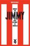 "Kindheit mit Jimmy oder die Kunst zu dribbeln." Rote und weiße Streifen mit stilisiertem Logo unten., Buch