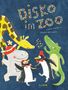 „Disco im Zoo“. Ein fröhliches Nilpferd, Pinguine und ein Krokodil tanzen, alle tragen Hüte. Bunte und verspielte Illustration., Buch