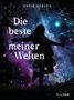 „Die beste meiner Welten“ und „Antje Herden“ vor einem galaktischen Hintergrund, Silhouette eines Mädchens., Buch