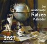 Texte: "Der Künstlerische Katzen Kalender 2027 Wochenkalender". Illustration mit Katzen, Globus und Büchern., Kalender