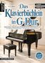 Titel: "Das Klavierbüchlein in G-Dur". Ein schwarzer Flügel mit Noten, ein Hocker und Dekoration im Hintergrund., Buch