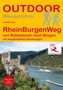 "OUTDOOR Wanderführer" und "Rheinburgenweg von Rolandsdeck nach Bingen" oben, Bild einer Burg am Rhein darunter.