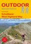 Text oben: "OUTDOOR Wanderführer", "Schottland: West Highland Way". Zwei Wanderer auf einem Bergpfad in grüner Landschaft., Buch