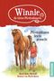 Ein rotes Logo mit „Winnie die kleine Pferdezähmerin“. Ein Mädchen mit braunem Pferd in einer Illustration., Buch
