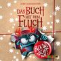 "Das Buch mit dem Fluch" von Jens Schumacher. Ein Cartoon-Monster schaut durch zerrissenes Papier mit Warnung "Pack das nicht aus!".