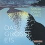 Text: "SONJA SOPHIE KREIS", "DAS GROSSE EIS", "audiolino". Illustration: Winterlandschaft mit Fluss und reflektierten Bäumen., MP3-CD