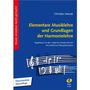 "Elementare Musiklehre und Grundlagen der Harmonielehre" von Christian Nowak, blaues Cover mit Notenschlüssel und Noten., Buch
