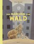 Text: "Das Märchen vom Wald". Illustration: Tiere betrachten einen kleinen Spross vor grauen Gebäuden mit Uhr., Buch