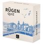 "RÜGEN QUIZ" auf Vorderseite, "RÜGEN-QUIZ" oben, "QUIZ IM QUADRAT" seitlich; Illustration von Häusern und Möwen., Buch
