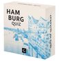 HAM BURG QUIZ. QUZ IM QUADRAT. Blaue Illustration eines bekannten Gebäudes und einer Flusslandschaft., Buch