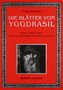 "Freya Aswynn, DIE BLÄTTER VON YGGDRASIL" in roter Schrift. Schwarz-weißes Bild eines bärtigen Mannes., Buch