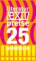 „literatur exit preise 25 preistexte“ in Weiß. Knalliges Design mit orangenem Hintergrund, pinken Klammern und gelben Ausrufezeichen., Buch