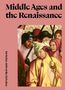 "Middle Ages and the Renaissance" und "Art Before 1600 at the Belvedere" auf rosa Hintergrund über einem historischen Gemälde., Buch