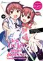 Zwei fröhliche Manga-Charaktere, lächelnd und dynamisch, vor einem weißen Hintergrund. Pinke und schwarze Texte., Buch