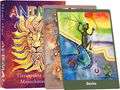 "ANIMAL TAROT", "Tieraspekte im Menschensein", "Gecko". Bunte Illustrationen, unter anderem mit einem Löwen und einem Gecko., Buch