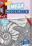 Text: „Logisches Malen“, „Mega Mosaik“, „20 Rätsel im Großformat A3“, „English instruction enclosed“.  
Illustration: Ein Mosaik und roter Bleistift., Buch