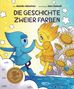 "Die Geschichte zweier Farben" von Abdulla Alsharhan, Illustrationen Sara Gaiudi. Zwei Figuren, blau und gelb, halten Händchen., Buch