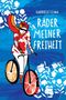 „RÄDER MEINER FREIHEIT“ von Gabriele Clima. Illustration: Person auf Fahrrad, bunte und florale Motive.