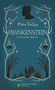 "Mary Shelley, Frankenstein, In Einfacher Sprache" steht über einem stilisierten Friedhof mit Grabsteinen und einer Hand., Buch