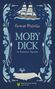 "Herman Melville: MOBY DICK, In Einfacher Sprache." Illustration eines Schiffs, Verzierungen und eines weißen Wals., Buch