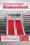 "Thorsten Fiedler Kickersfluch" und "Offenbach Krimi". Eine rote Treppe führt durch graue Sitzränge., Buch