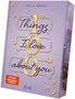 „100 Things I love about you“ von Jella Benks steht auf einem Buch mit violettem Cover und goldenen Akzenten., Buch