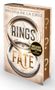 "Rings of Fate", "Deluxe Edition mit Farbschnitt", Holzoptik mit Ringen und Fragezeichen am Rand., Buch