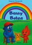 „Benny Bohne und das Geheimnis des Regenbogens“. Illustration: Blauer Charakter, gelbe Maus, rote Flamme, Regenbogen., Buch