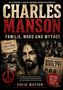 "Charles Manson: Familie, Mord und Mythos." Illustration mit düsterem Thema, Zeitungsartikel, Peace-Zeichen., Buch