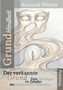 Buchtitel: "Grundblindheit" von Richard Hörner. Illustration: Abstrakte Maske mit Person in einer schwebenden Blase., Buch