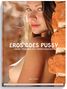 Text: "EROS GOES PUSSY", "HAIRY.TRIMMED.CUT SHORT.SHAVEN", "Alex Truew". Eine Frau schaut über die Schulter an einer Ziegelwand., Buch