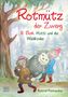 "Rotmütz der Zwerg. 5. Buch: Hotti und die Waldkinder. ab 5 Jahren. Astrid Pomaska." Zwei Zwerge tragen ein Wesen im Wald., Buch