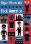 Text: "Edgar Hilsenrath, Fuck America". Illustration mit stilisierten Figuren, Gebäuden und Fahrzeugen in Rot, Blau, Schwarz., Buch